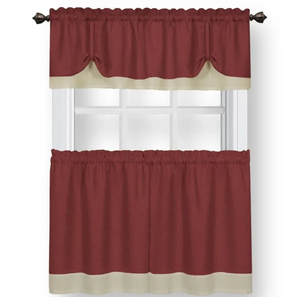 Woven Trends Two-Tone Window Curtain Tier Pair & Valance Set, Double Layer Small